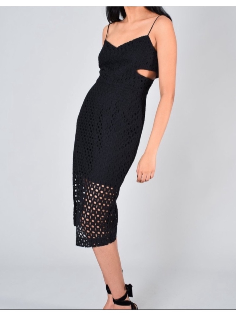 Nicholas Black Eyelet Midi Dress With Cutouts Size 4